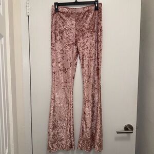 Shelly Pink Crushed Velvet Flare Pants